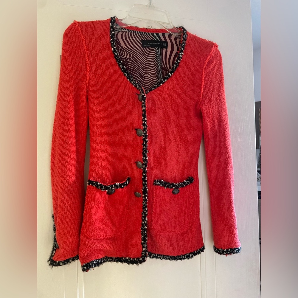 Zara Knit Blazer with Wooly Trim